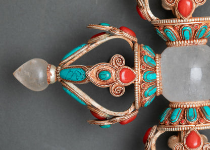 Handcrafted Double Vajra Cross Dorje Nepal turquoise coral sacred inlay art