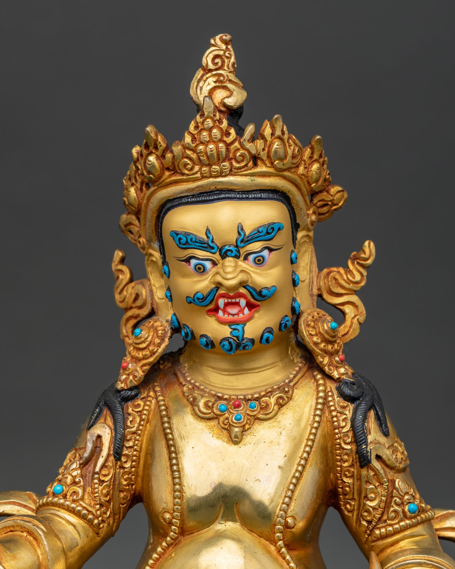 Handcrafted Dzambhala Buddhist Statue with Semi Precious Stone Inlays