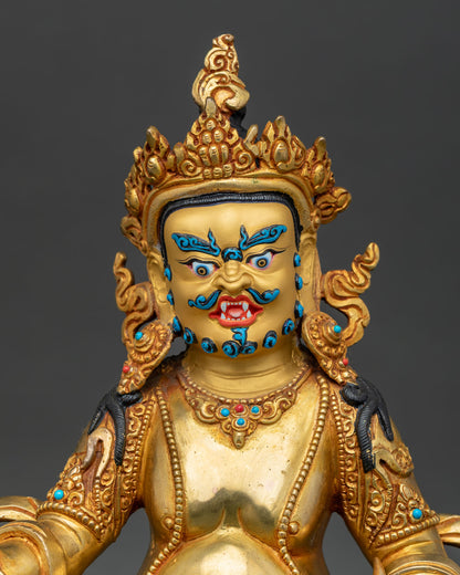 Handcrafted Dzambhala Buddhist Statue with Semi Precious Stone Inlays