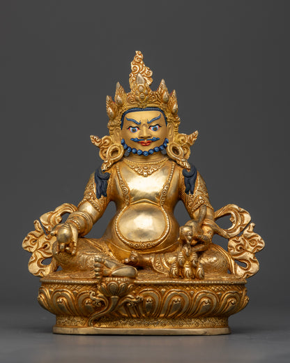Handcrafted Dzambhala Buddhist wealth deity statue from Patan, Nepal with intricate carvings