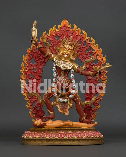 Handcrafted Ekajati Statue with Gold Painted Face and Gold Gilded Details