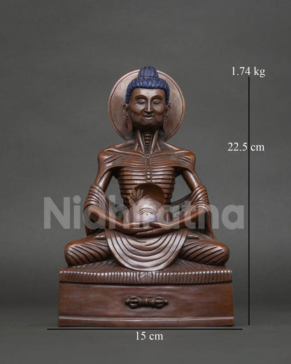 Handcrafted fasting buddha statue in copper with oxidized finish from patan nepal.