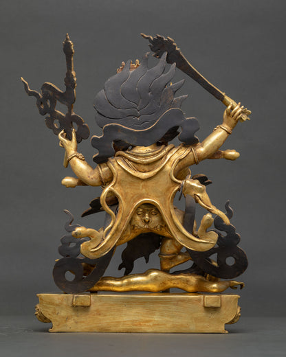 Handcrafted Four-Armed Mahakala Statue with copper body Newari artistry and sacred tantric details