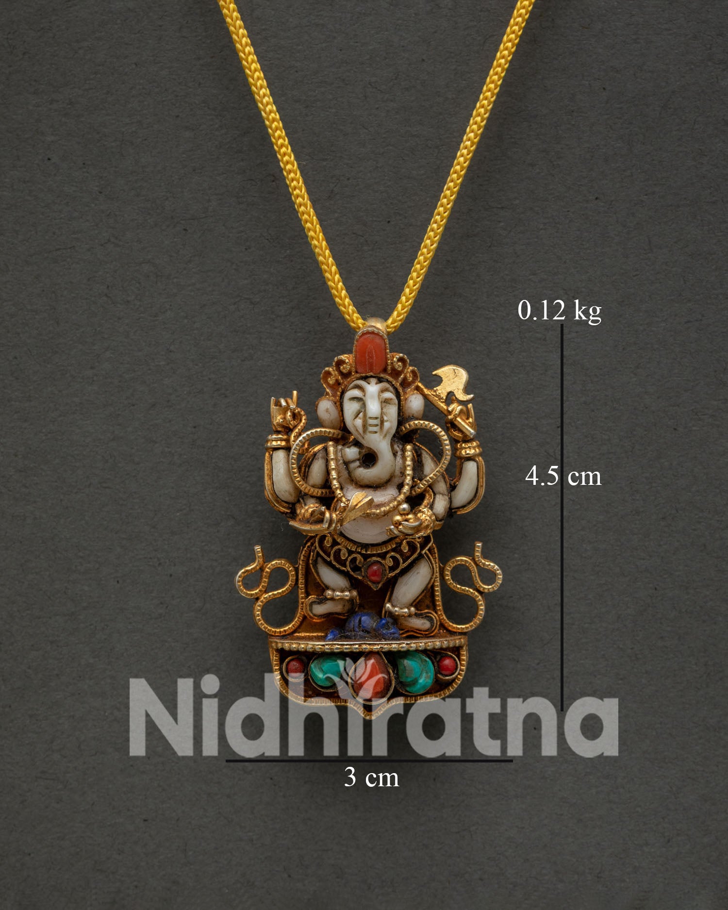 Handcrafted Ganesh Locket Gold Plated Copper with Turquoise, Lapis and Coral Stones
