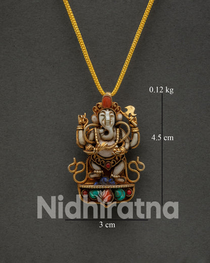 Handcrafted Ganesh Locket Gold Plated Copper with Turquoise, Lapis and Coral Stones