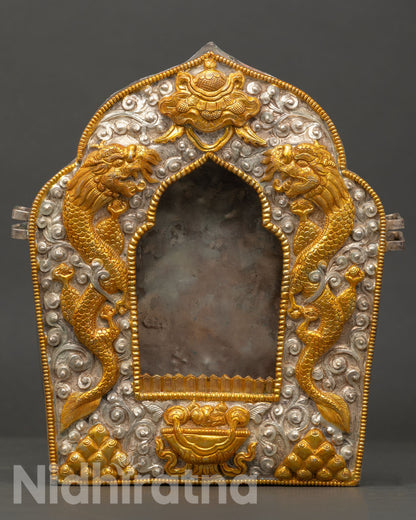 Handcrafted Ghau Box with engraved dragon and auspicious Buddhist symbols