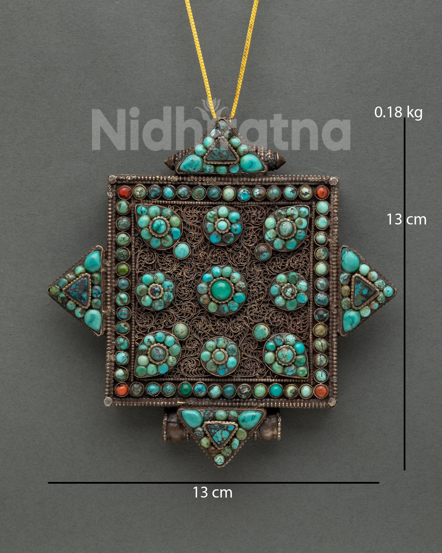 Handcrafted Ghau Mala with turquoise and red coral by Newari artisans in Nepal