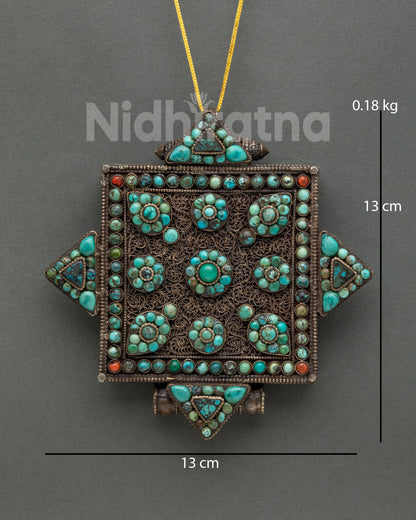 Handcrafted Ghau Mala with turquoise and red coral by Newari artisans in Nepal