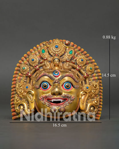Handcrafted Gold-Plated Bhairav Mask with Semi-Precious Stones from Nepal