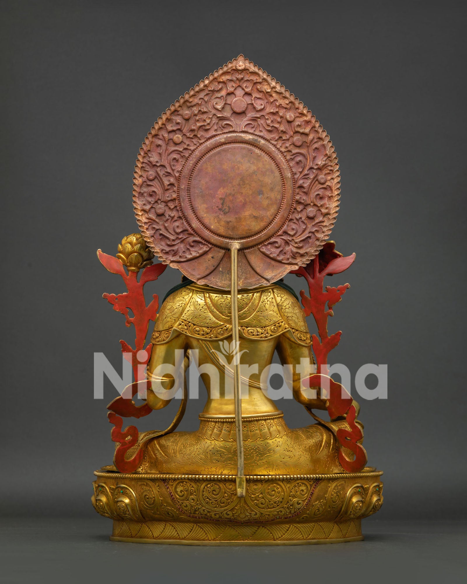 Handcrafted Green Tara Statue Back View with Traditional Himalayan Craftsmanship