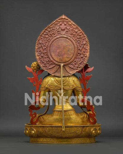 Handcrafted Green Tara Statue Back View with Traditional Himalayan Craftsmanship