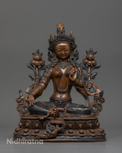 Handcrafted Green Tara Statue by Newari artisans from Patan, Nepal