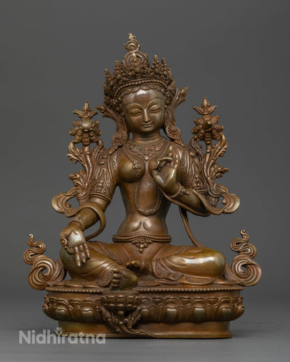 Handcrafted Green Tara statue by Newari artisans in Patan, Nepal.