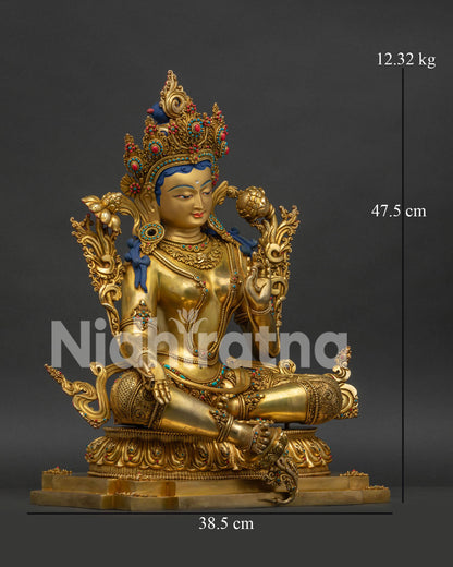 Handcrafted Green Tara Statue Dimensions 47.5 cm Gold Gilded Copper Buddhist Sculpture from Nepal
