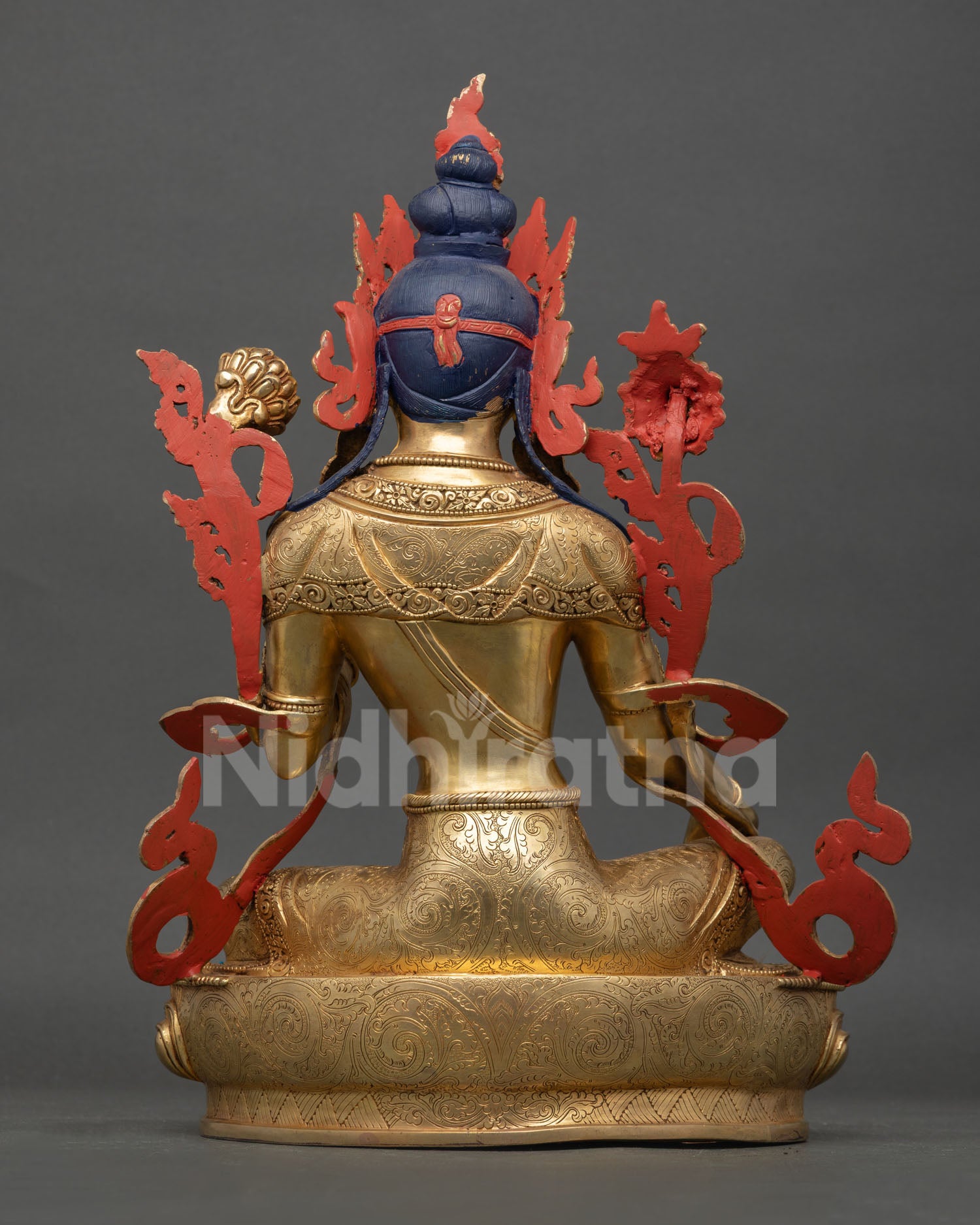 Handcrafted Green Tara statue highlighting copper work and intricate detailing