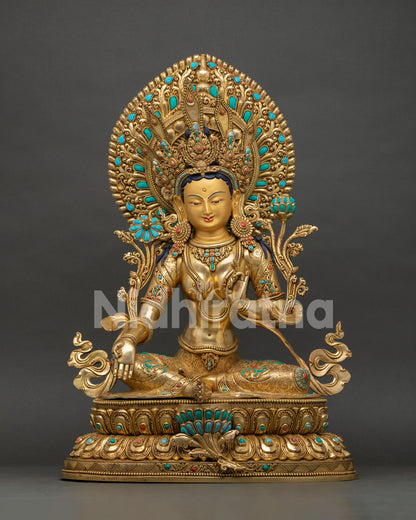Handcrafted Green Tara statue Nepal copper gold gilding 57cm Buddhist deity