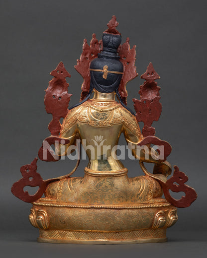 Handcrafted Green Tara Statue with copper body Newari artistry and sacred Buddhist details