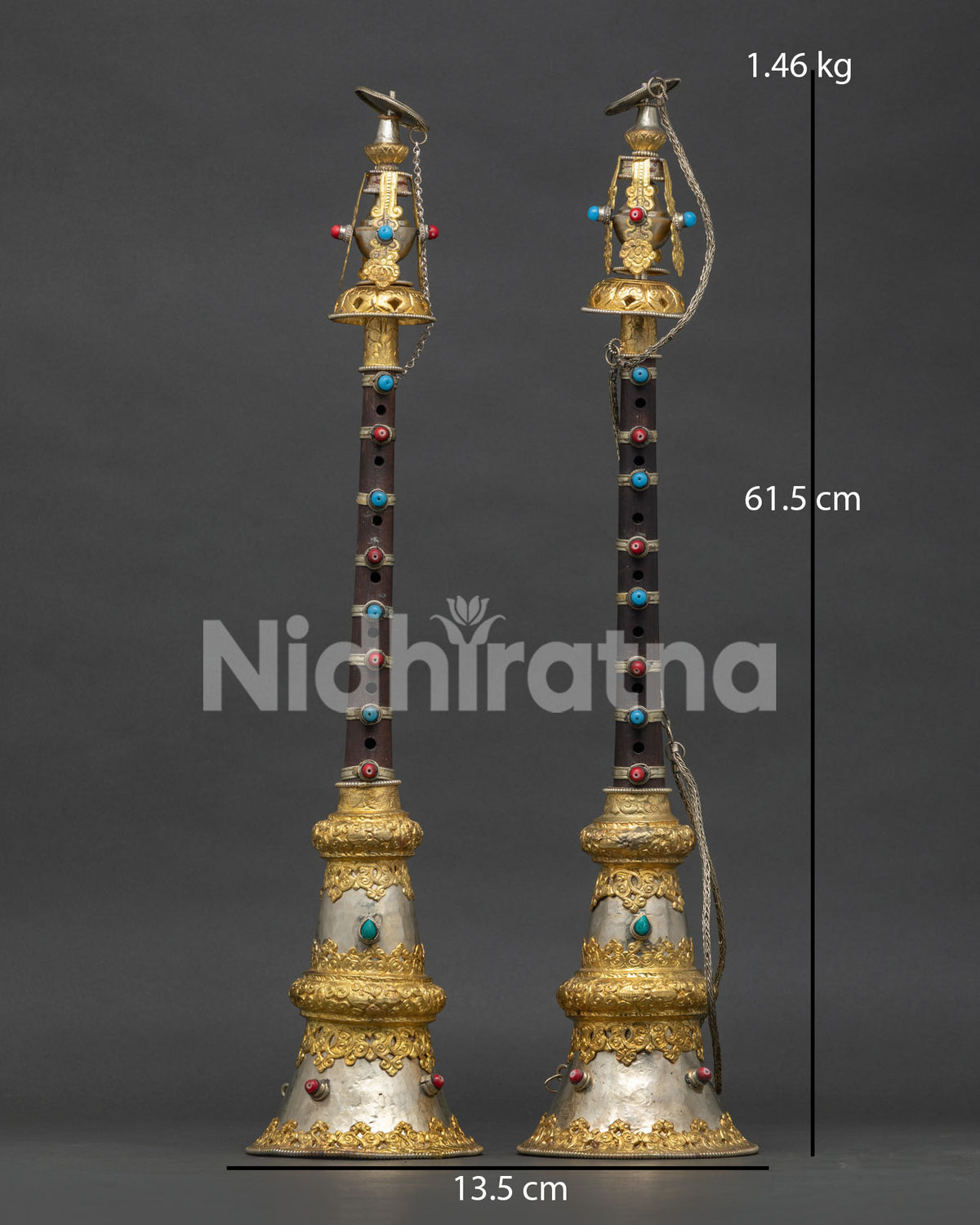 Handcrafted Gyaling Set from Patan Nepal with Copper Gold and Silver Plated Finish