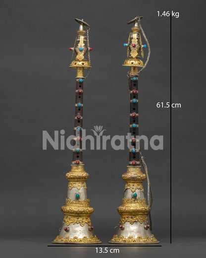 Handcrafted Gyaling Set from Patan Nepal with Copper Gold and Silver Plated Finish