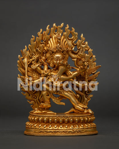 Handcrafted Hayagriva Statue in Gold Fire Gilded Copper by Newari Artisans.