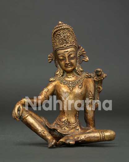Handcrafted Indra Statue in Gold Fire Gilded Copper by Newari Artisans.