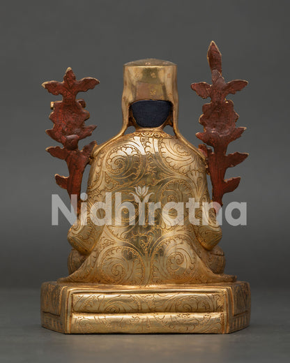 Handcrafted Je Tsongkhapa Buddhist Statue Back View Showing Traditional Himalayan Artistry