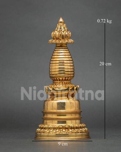 Handcrafted Kadampa Stupa made from copper with radiant 24K gold plating