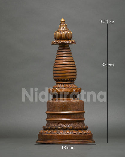 Handcrafted Kadampa Stupa with oxidized copper finish for Buddhist altar meditation room or home shrine