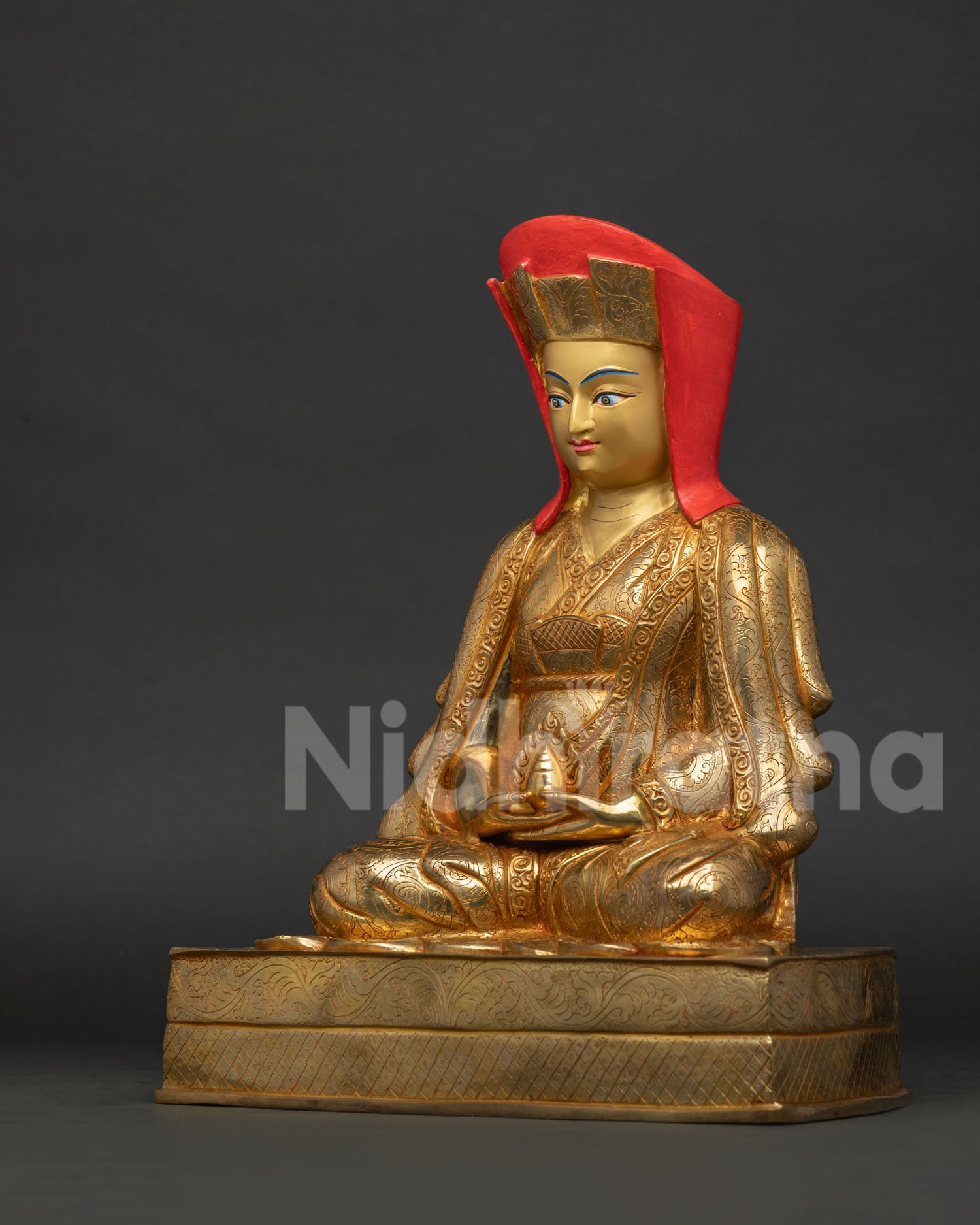 Handcrafted Kagyu lineage Gampopa statue for Buddhist worship and meditation
