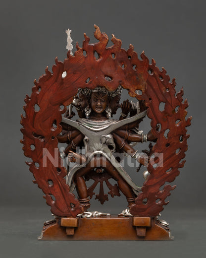 Handcrafted Kalachakra statue with Vishvamata by Newari artist in Patan.