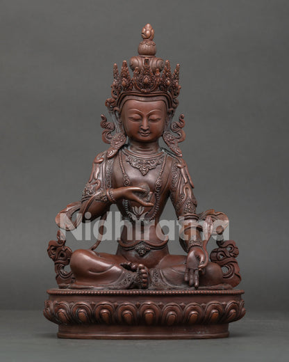 Handcrafted Kshitigarbha Bodhisattva Statue Copper Oxidized Finish Nepalese Buddhist Art.