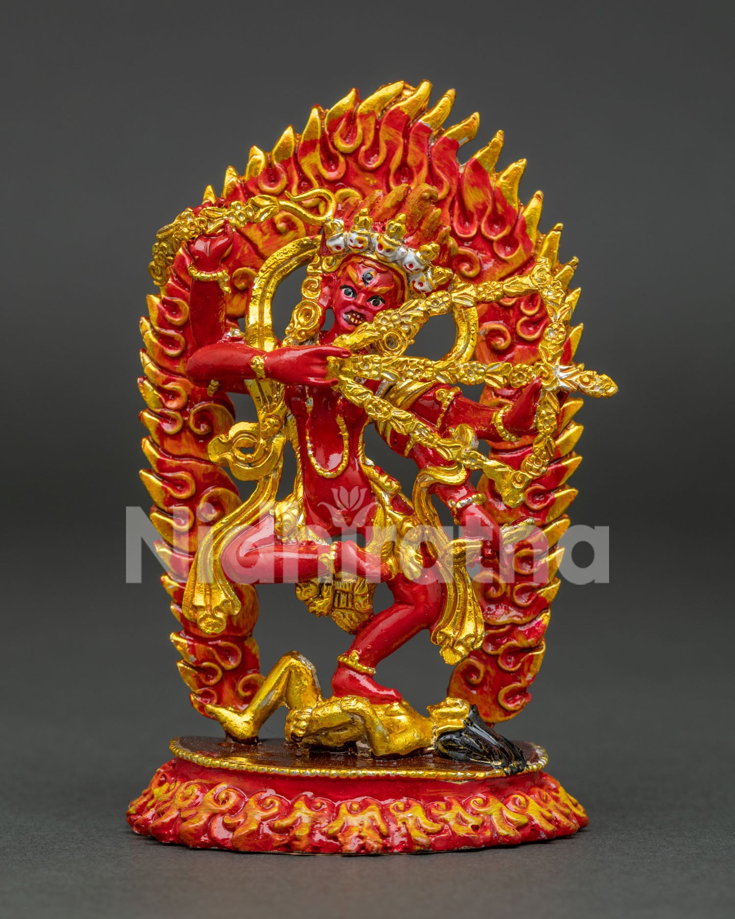 Handcrafted Kurukulla Statue Copper Buddhist Sculpture with Gold Gilded Details from Nepal.