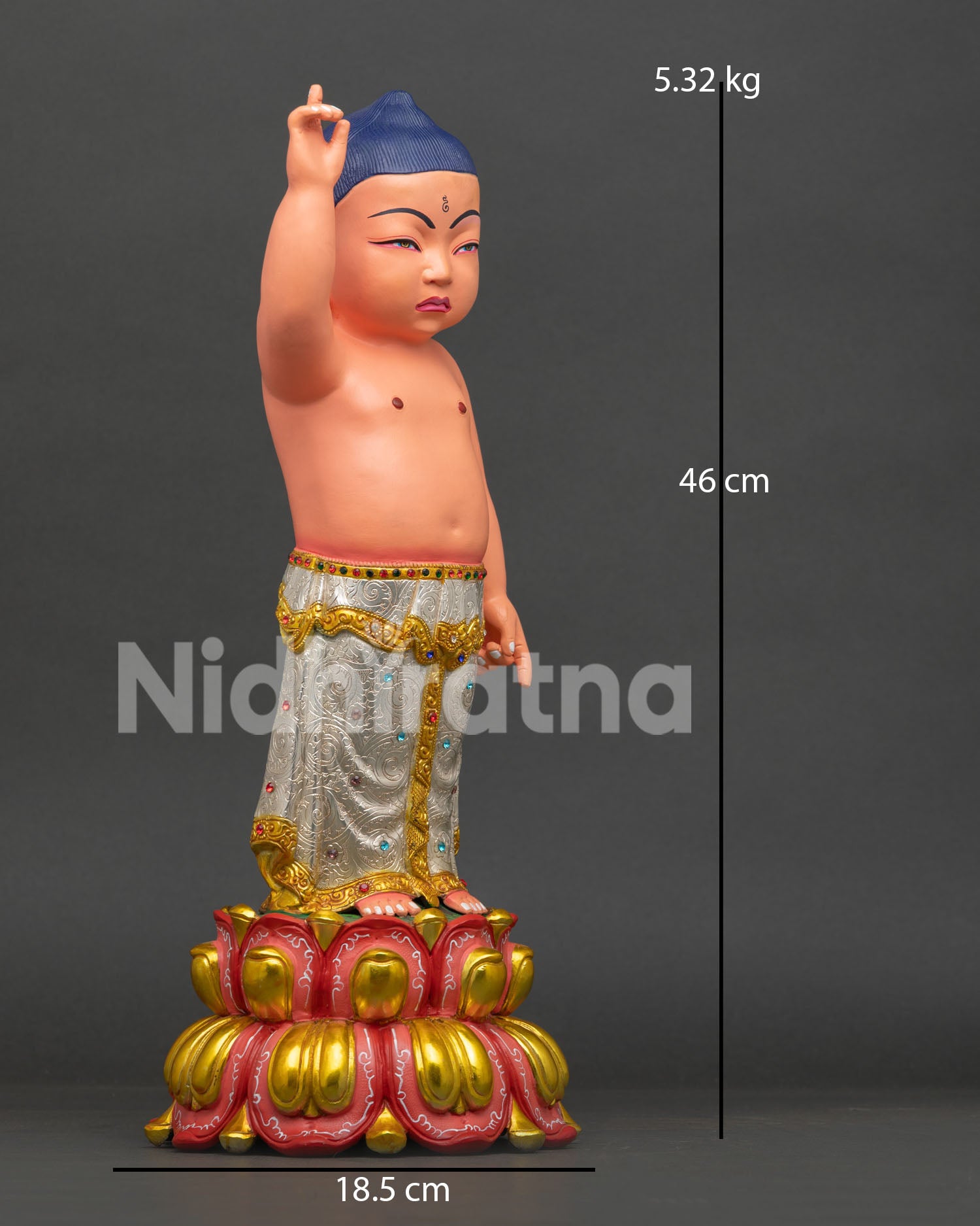 Handcrafted Little Buddha figurine with semi precious stones double lotus pedestal Himalayan art