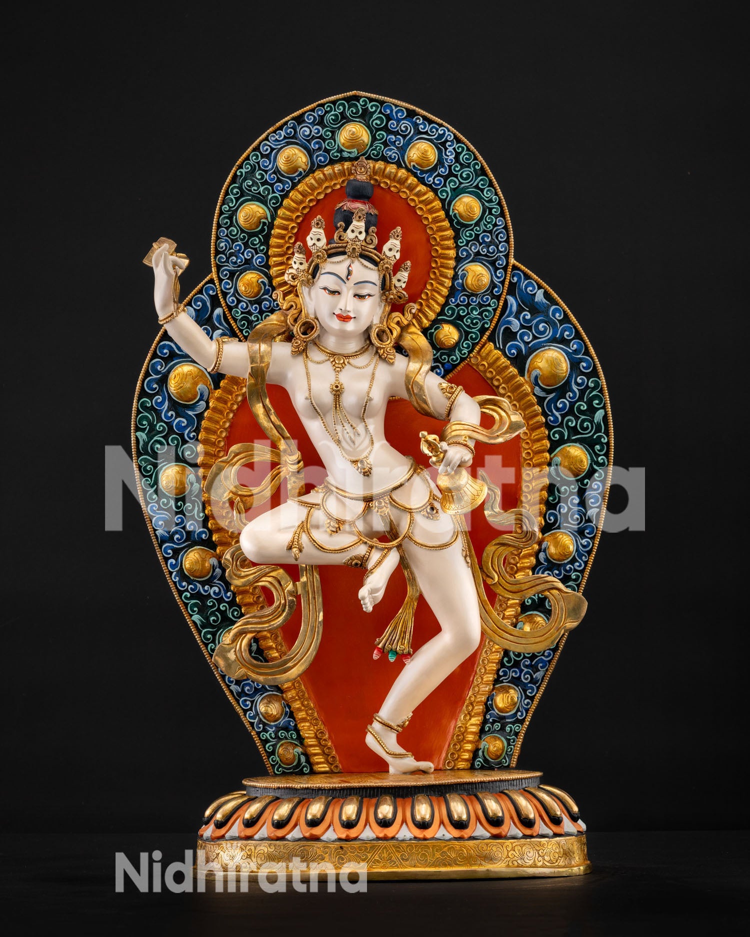 Handcrafted Machig Labdron Statue with gilded aureole and ritual implements