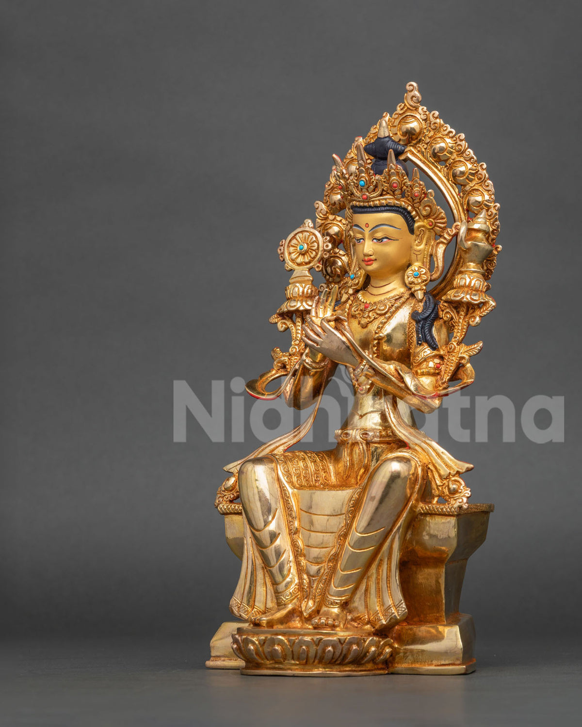 Handcrafted Maitreya Statue from Patan Nepal adorned with semi precious stones