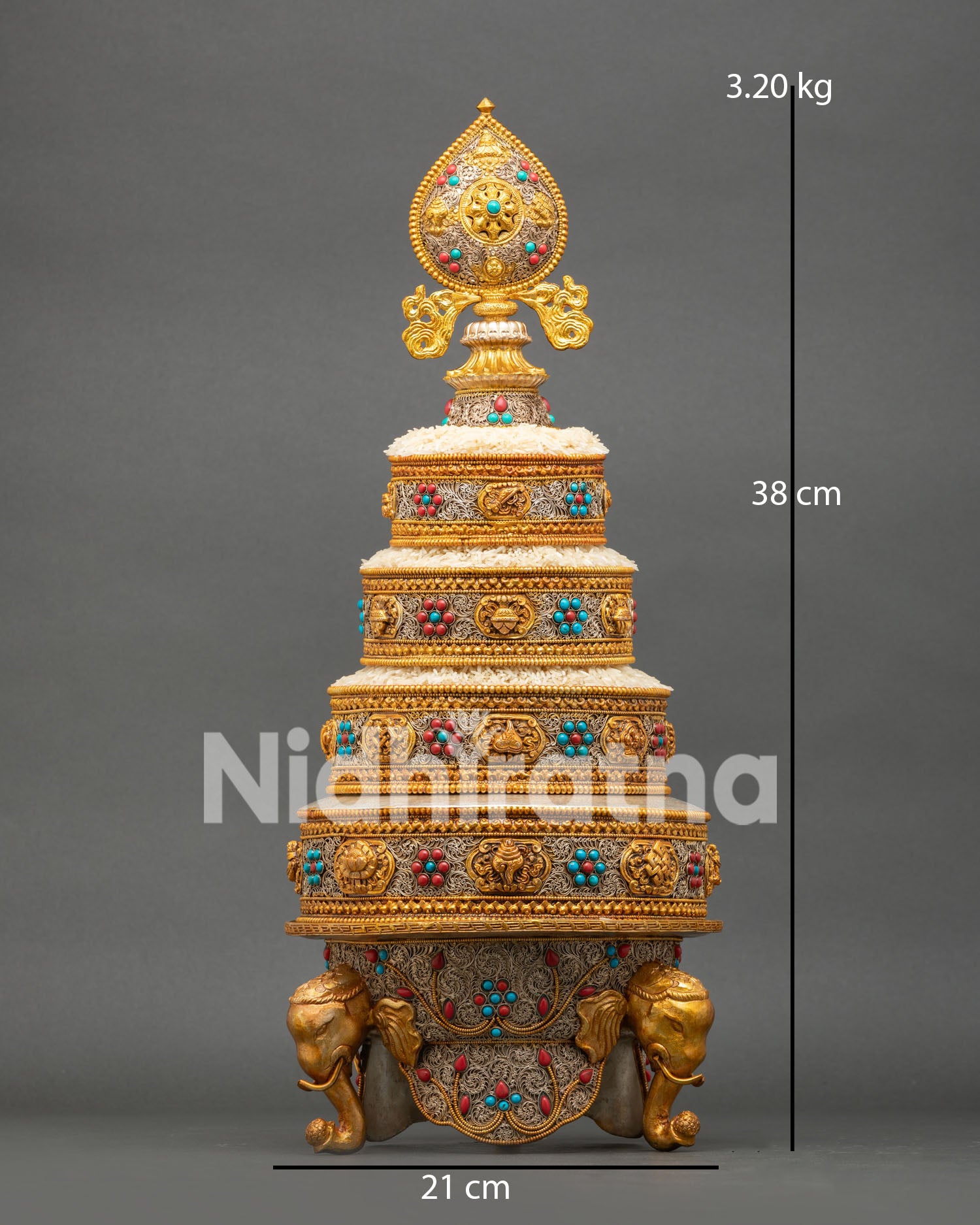 Handcrafted Mandala Offering Set with gold plated copper and semi precious stones from Nepal