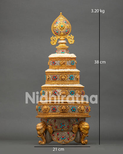 Handcrafted Mandala Offering Set with gold plated copper and semi precious stones from Nepal