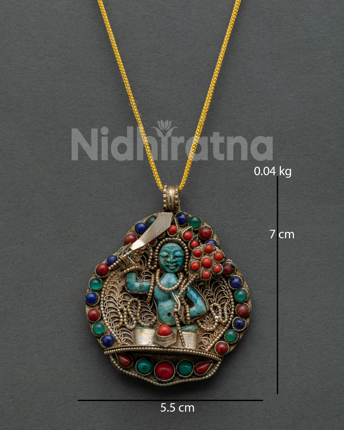 Handcrafted Manjushri Locket with turquoise coral and lapis lazuli stone inlays