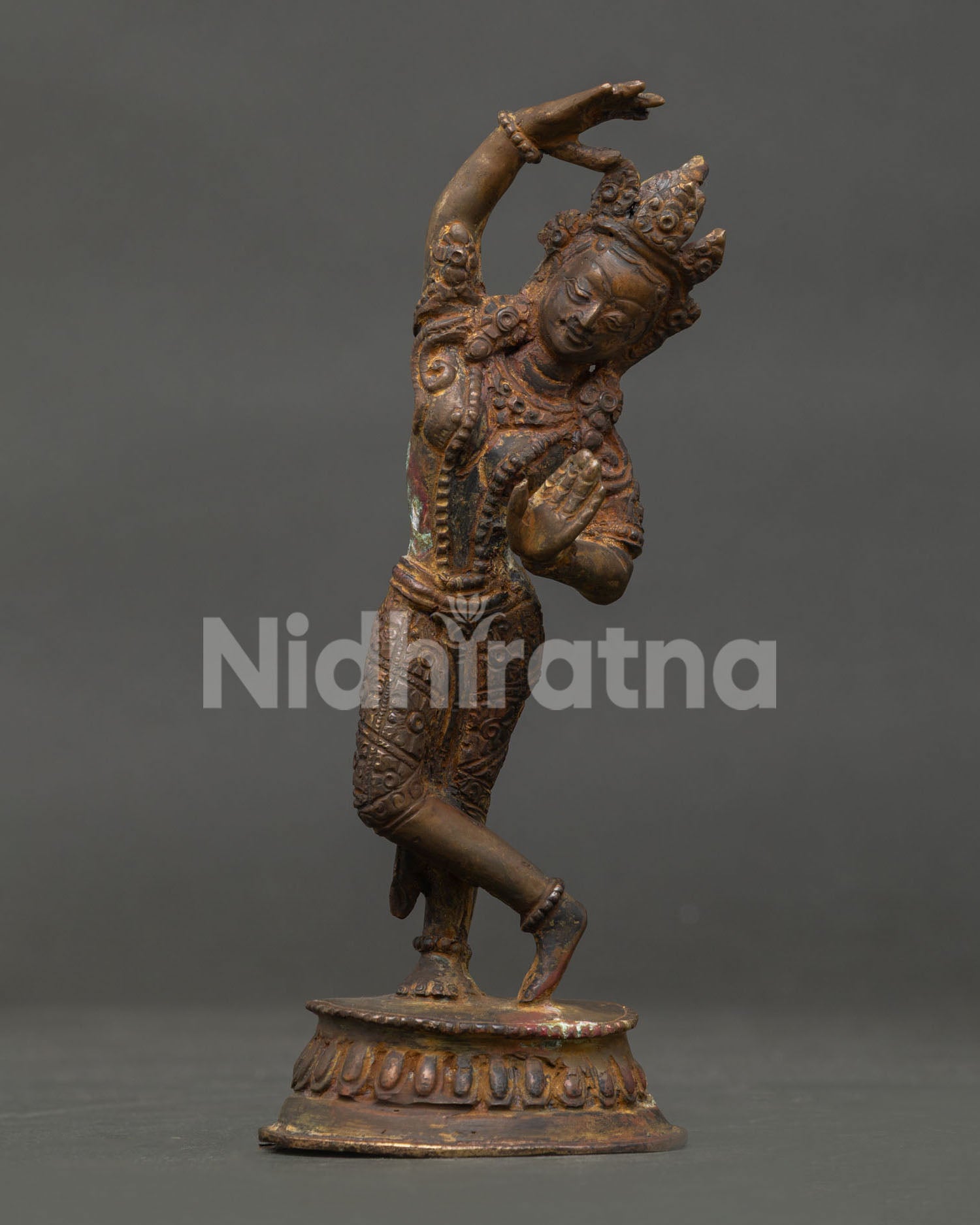 Handcrafted Maya Devi Statue in Chemically Oxidized Copper from Nepal.