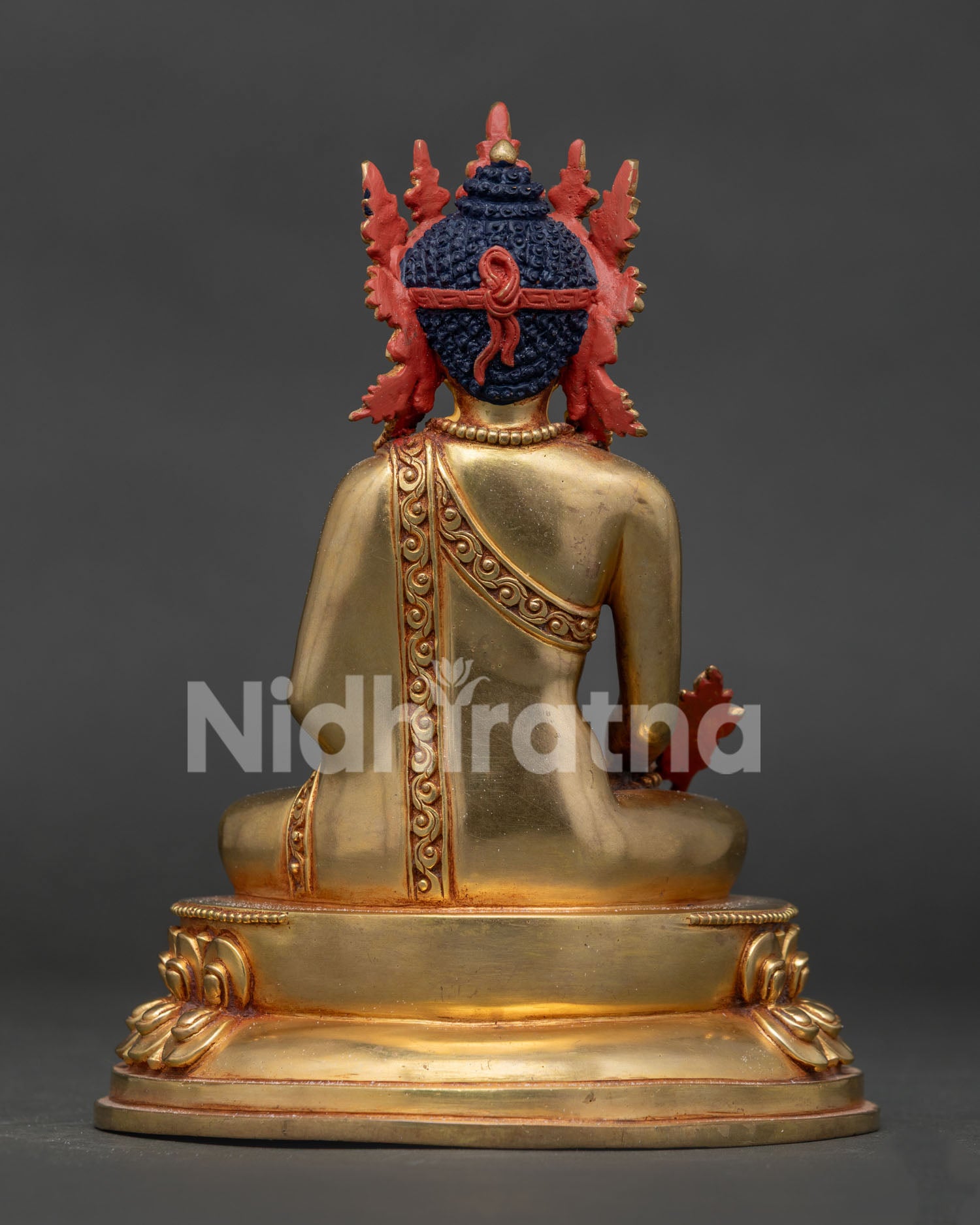 Handcrafted Medicine Buddha Copper Statue Holding Healing Nectar and Myrobalan Plant