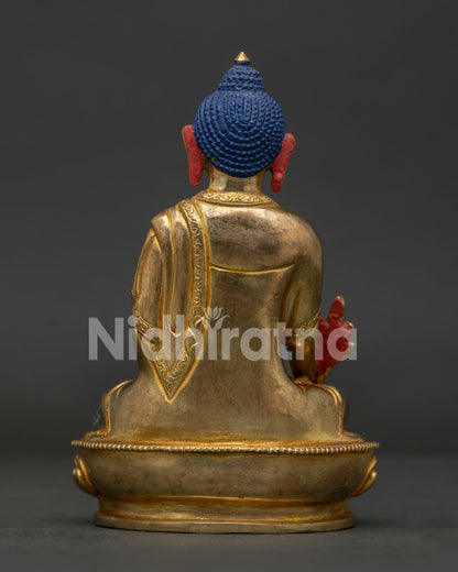 Handcrafted Medicine Buddha Copper Statue with Traditional Monastery Robe Back View.