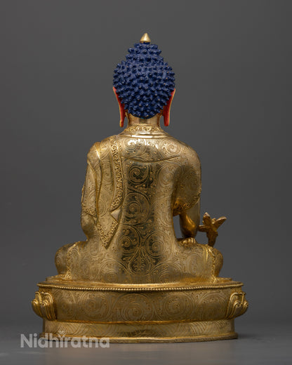 Handcrafted Medicine Buddha statue by Newari artist from Patan Nepal.