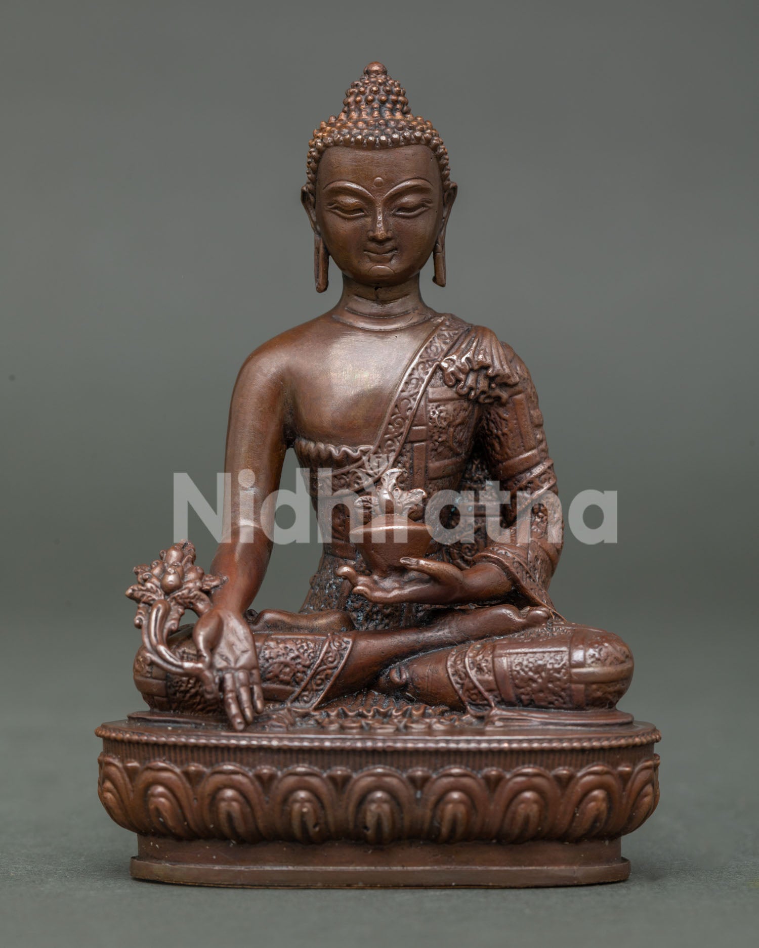 Handcrafted Medicine Buddha Statue in Oxidized Copper by Newari Artisans from Nepal