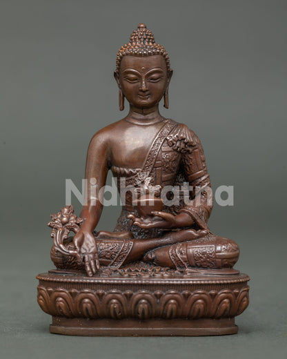 Handcrafted Medicine Buddha Statue in Oxidized Copper by Newari Artisans from Nepal