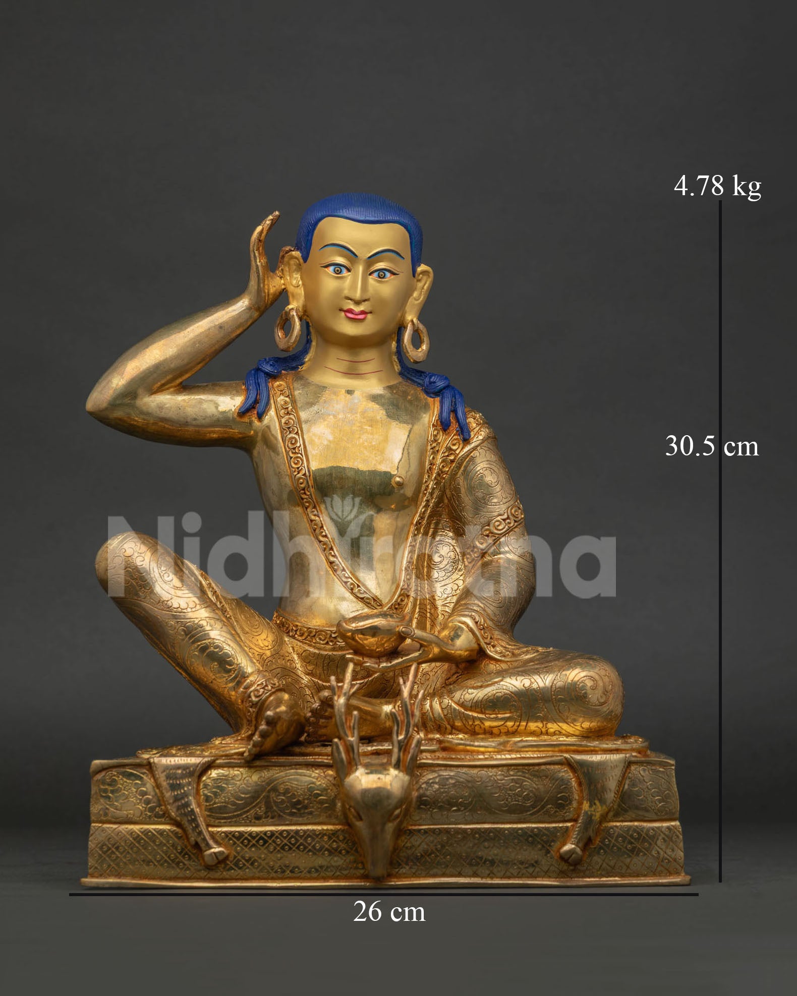 Handcrafted Milarepa sculpture from Patan, Nepal with fire gilded gold finish