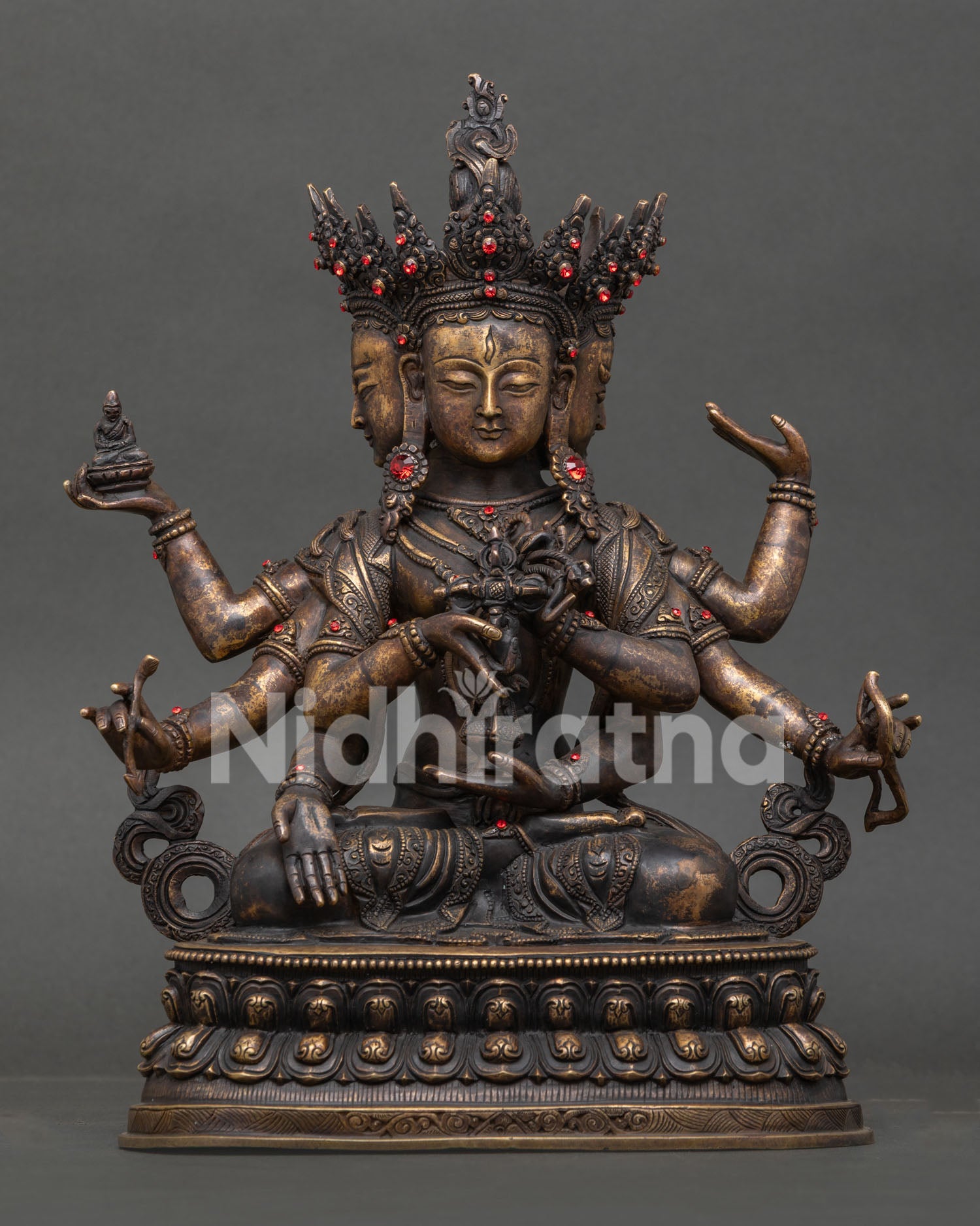 Handcrafted Namgyalma Buddhist sculpture with ruby gemstones from Nepal