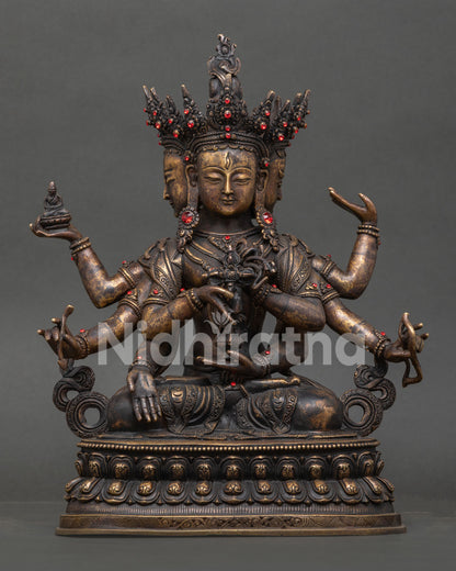 Handcrafted Namgyalma Buddhist sculpture with ruby gemstones from Nepal