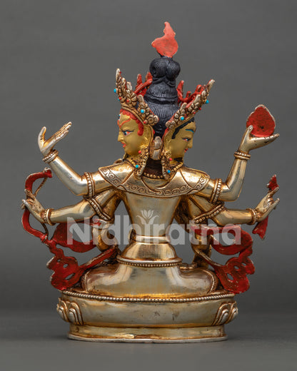 Handcrafted Namgyalma statue from Nepal with gold fire gilded copper finish.