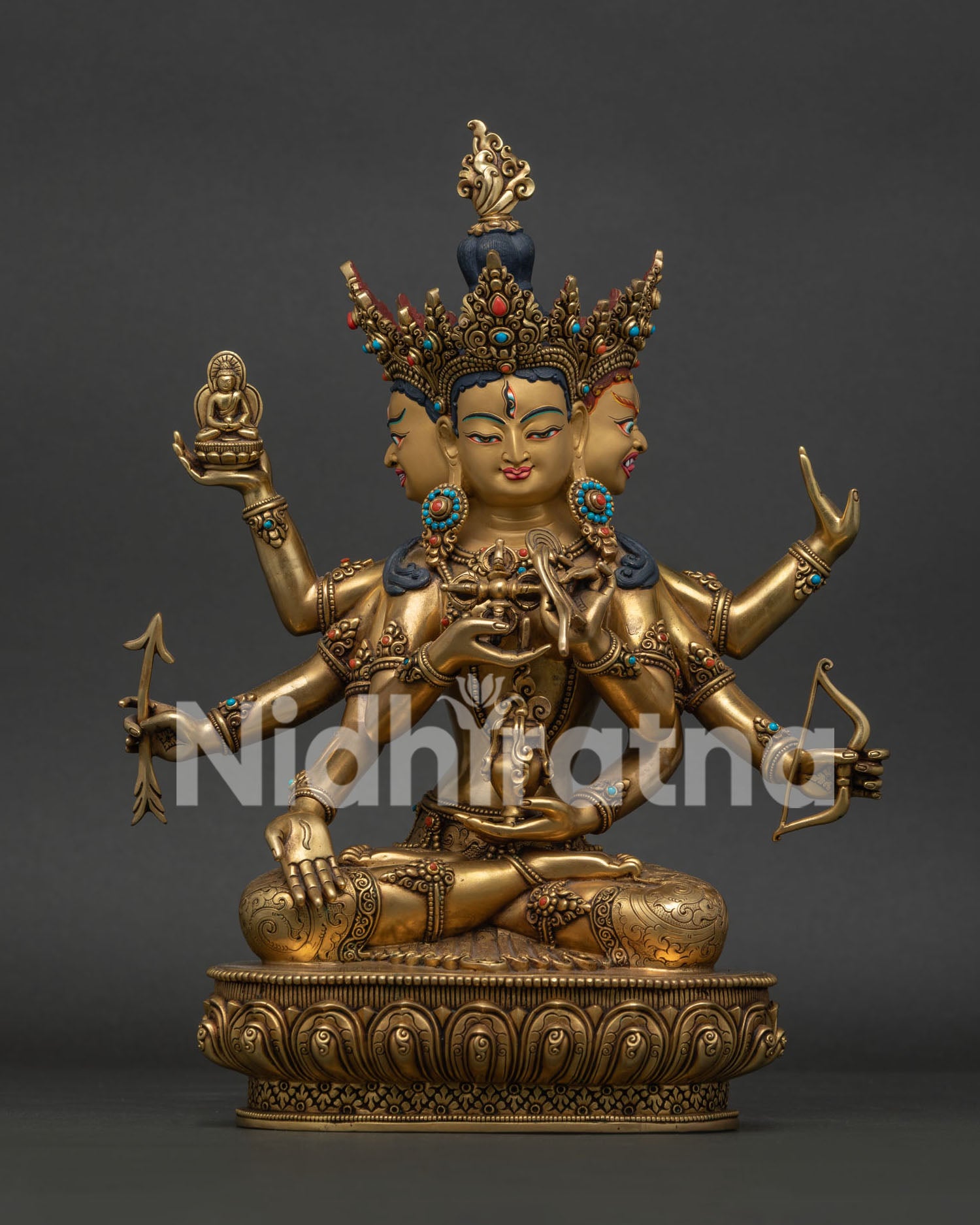 Handcrafted Namgyalma Statue with 24K gold fire gilding and lotus pedestal