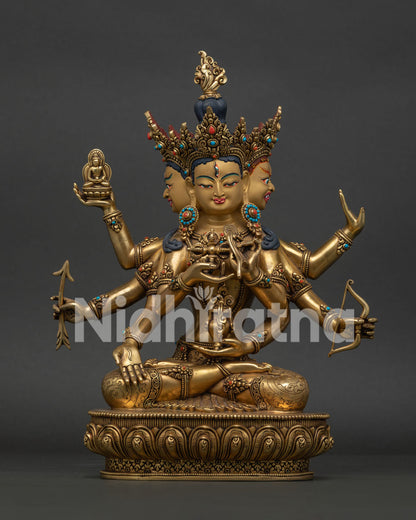 Handcrafted Namgyalma Statue with 24K gold fire gilding and lotus pedestal